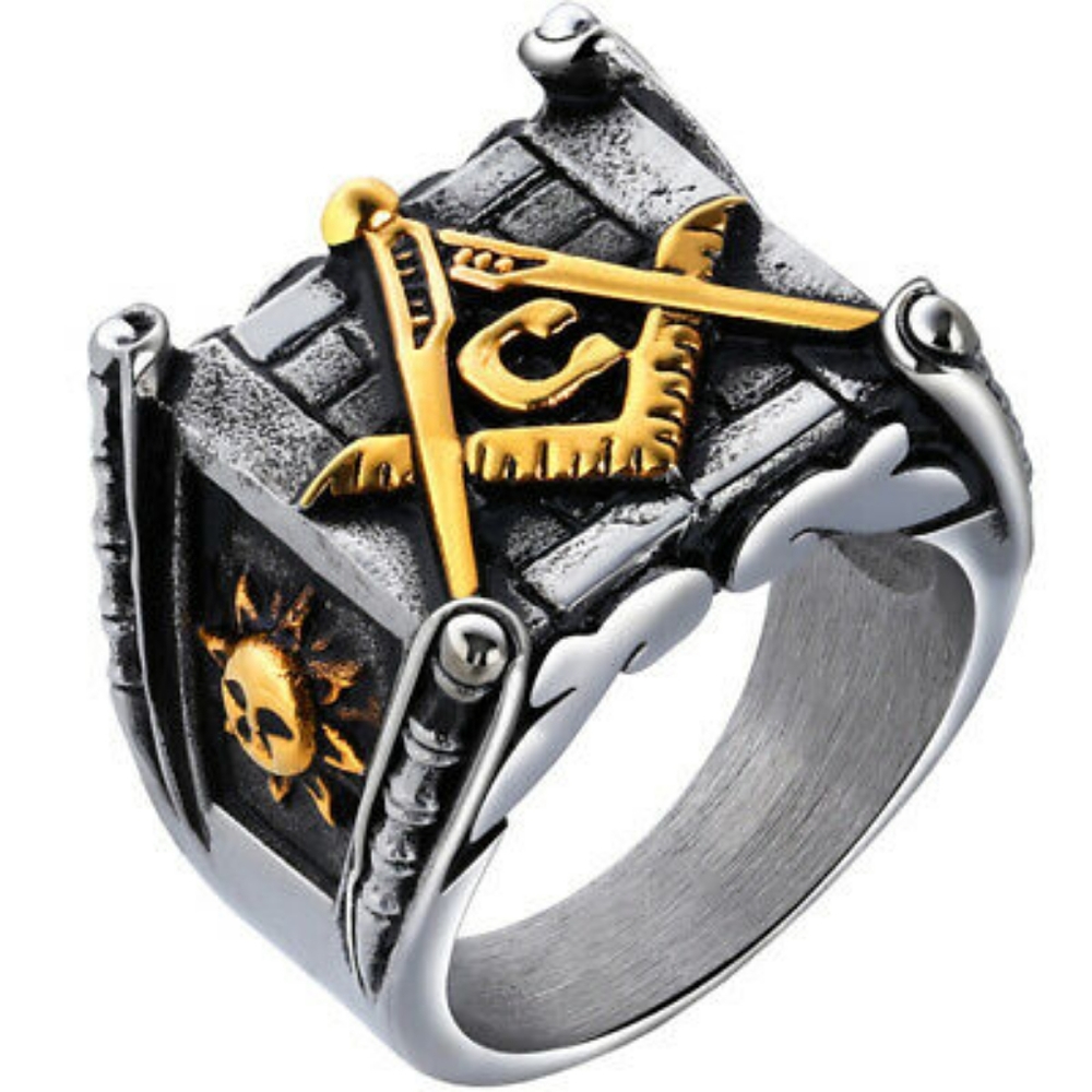 Men's Stainless Steel & Gold Masonic Ring